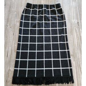 VTG Lennie for Nina Leonard‎ Skirt Large Black Plaid Fringe Cottagecore Preppy